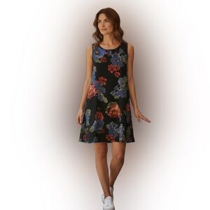 42Pops Vibrant Black and Orange Floral Dress